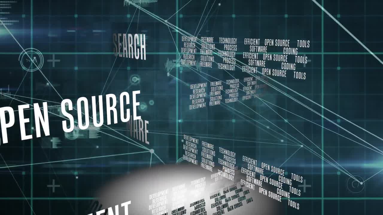 Animation of network of connections and business concept texts against green background