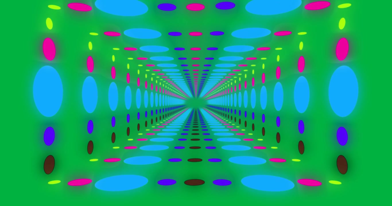 Animation of multi colored neon tunnel moving on loop over transparent background