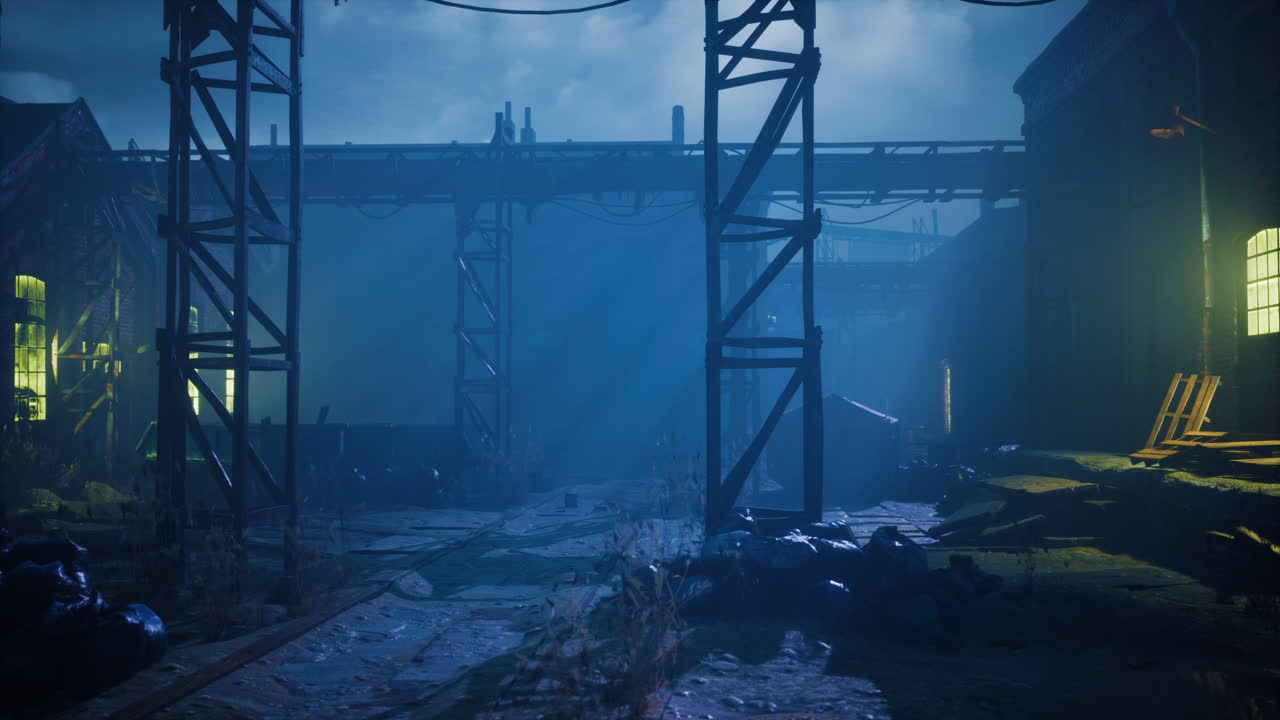 aterradora fábrica abandonada por la noche