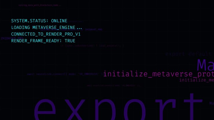 Цифровой интерфейс, отображающий инициализацию системы метавселенной и загрузку кода