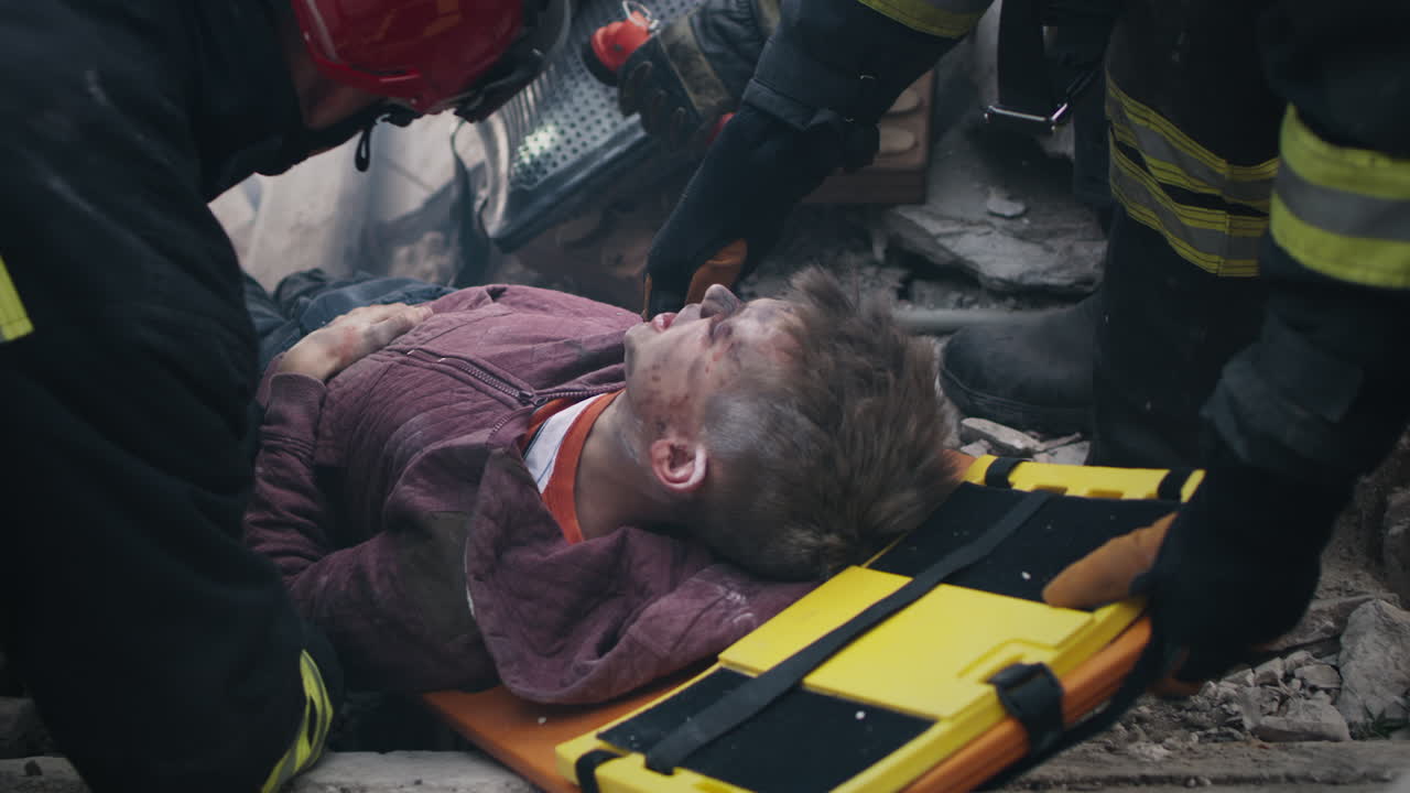 Injured Person Rescue by Firefighters