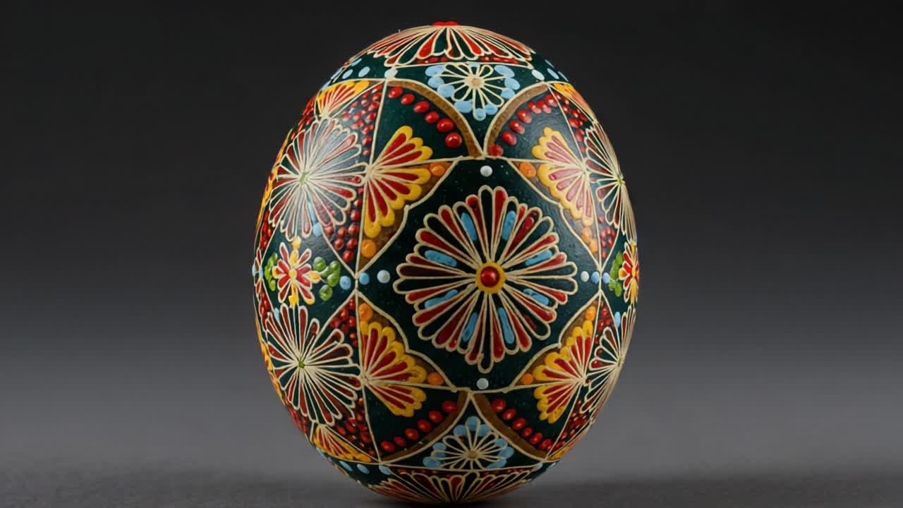 A Stunning Decorative Egg Showcasing Intricate Hand-Painted Floral Designs in Vibrant Colors Against a Dark Background, Perfect for Celebratory Occasions and Artistic Displays