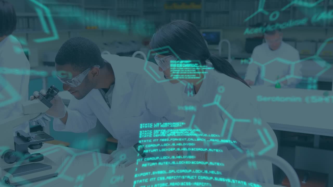 Animation of scientific data over diverse scientists in laboratory