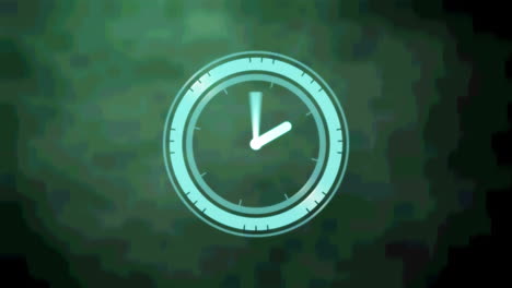 animación de un reloj con manecillas en movimiento sobre un fondo verde oscuro