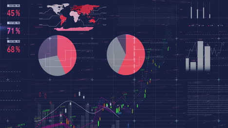 animación del procesamiento de datos financieros sobre un fondo oscuro