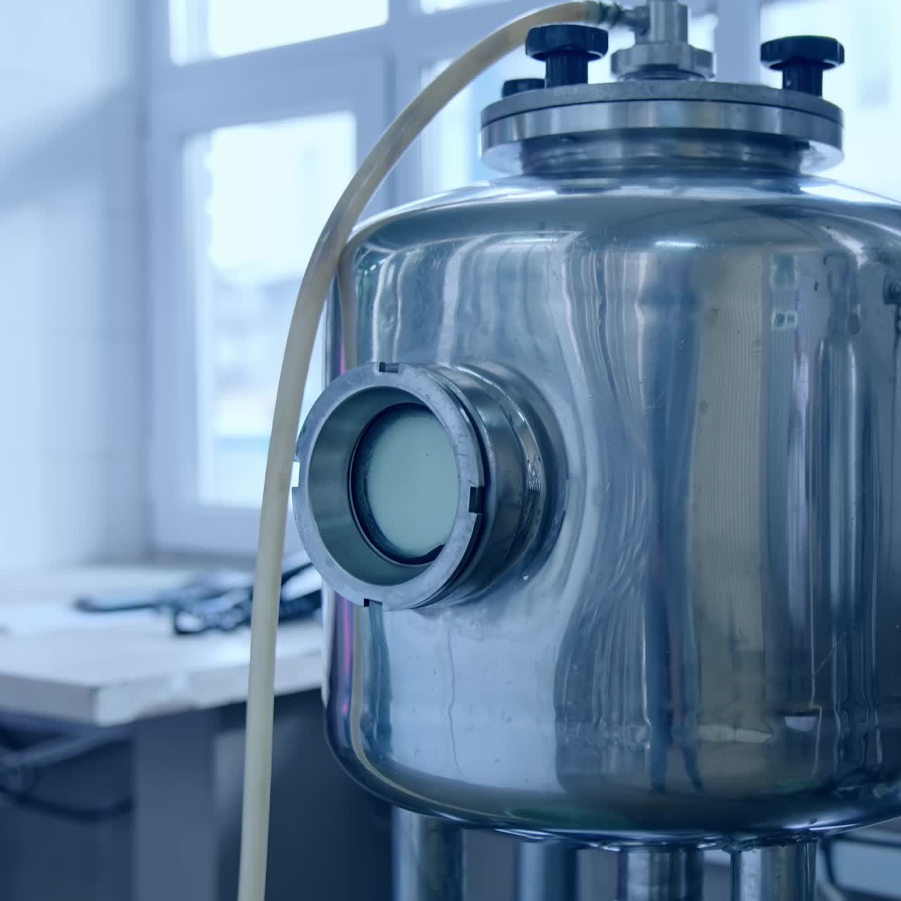 Milk producing stainless factory technology. Steel industry factory for making cheese