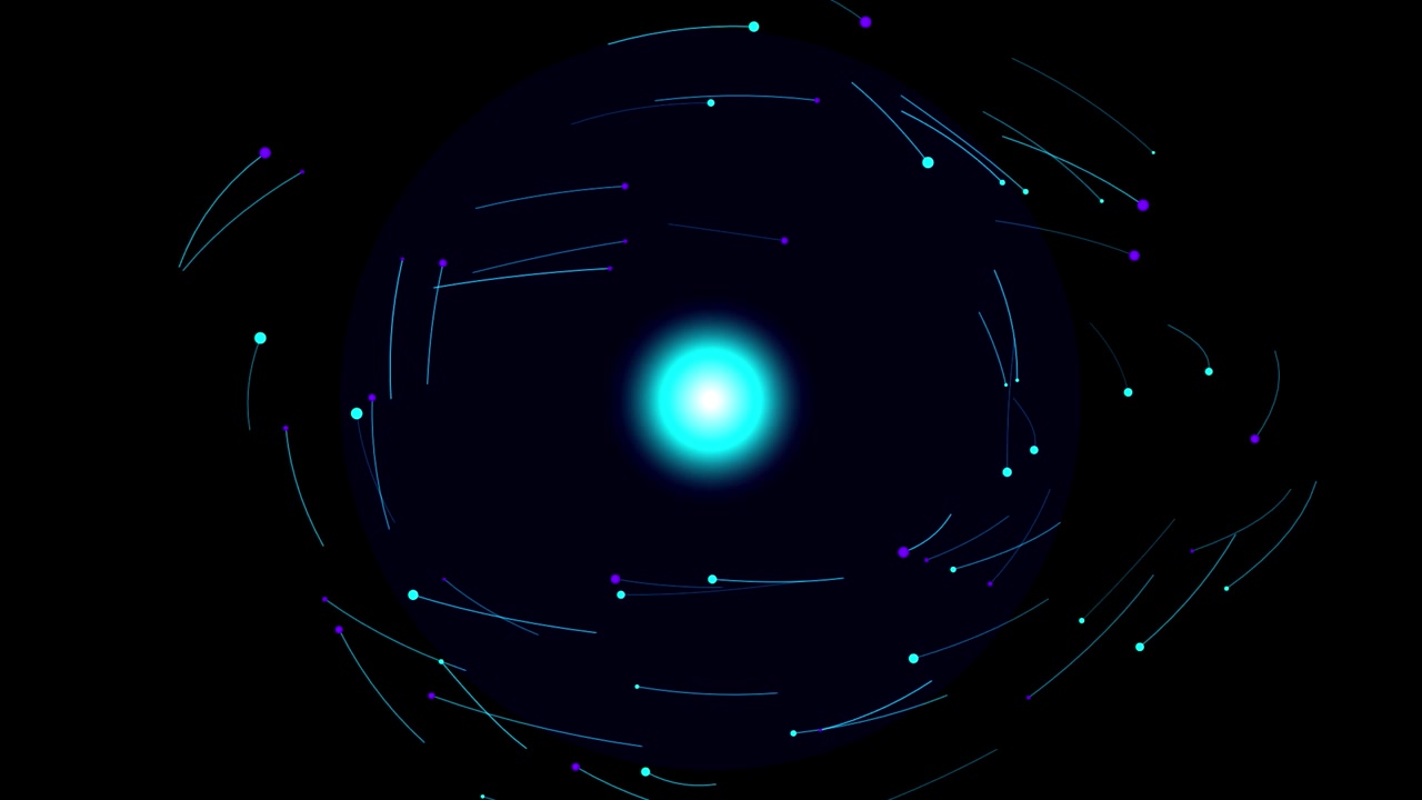 Abstract Animation of Glowing Particles Orbiting a Central Light Source