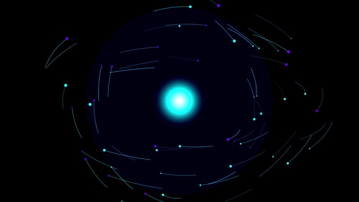 Abstract Animation of Glowing Particles Orbiting a Central Light Source
