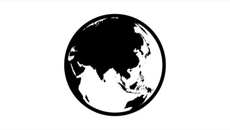icono del globo 360. la tierra girando 360 grados. paralelos y meridianos. bucle sin costuras. negro y blanco.
