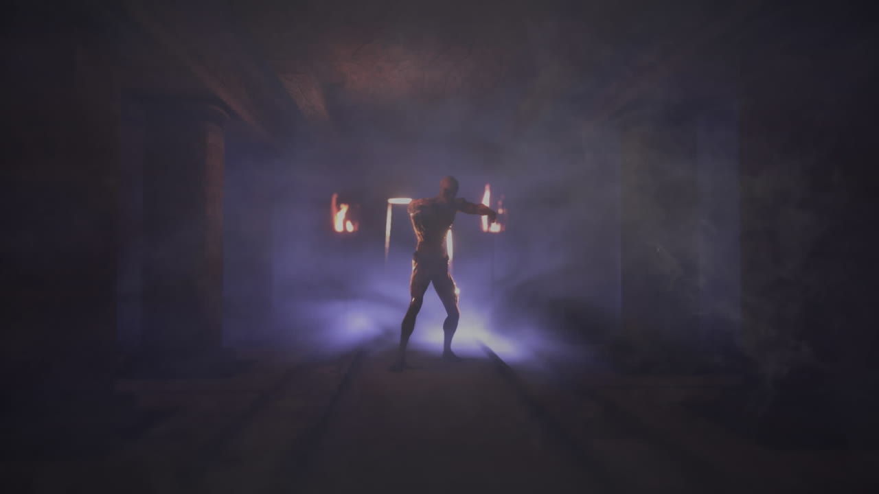 할로윈에 걸어다니는 좀비 위에 연기가 아지는 애니메이션