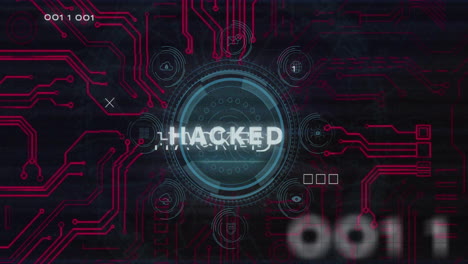 animación de texto hackeado y procesamiento de datos digitales sobre fondo negro