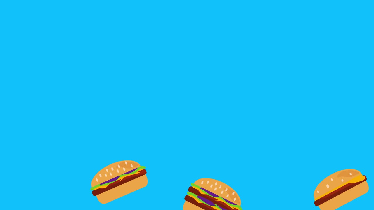 animación del grupo de hamburguesas, diseño plano, pantalla azul clave de croma