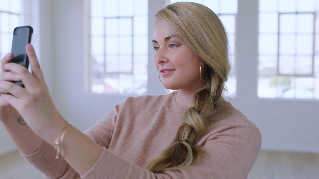 mujer, vlogger de moda o selfie de teléfono en el diseño