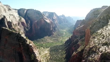 aerial shot of beautiful mountain formation at angels landing, zion national park