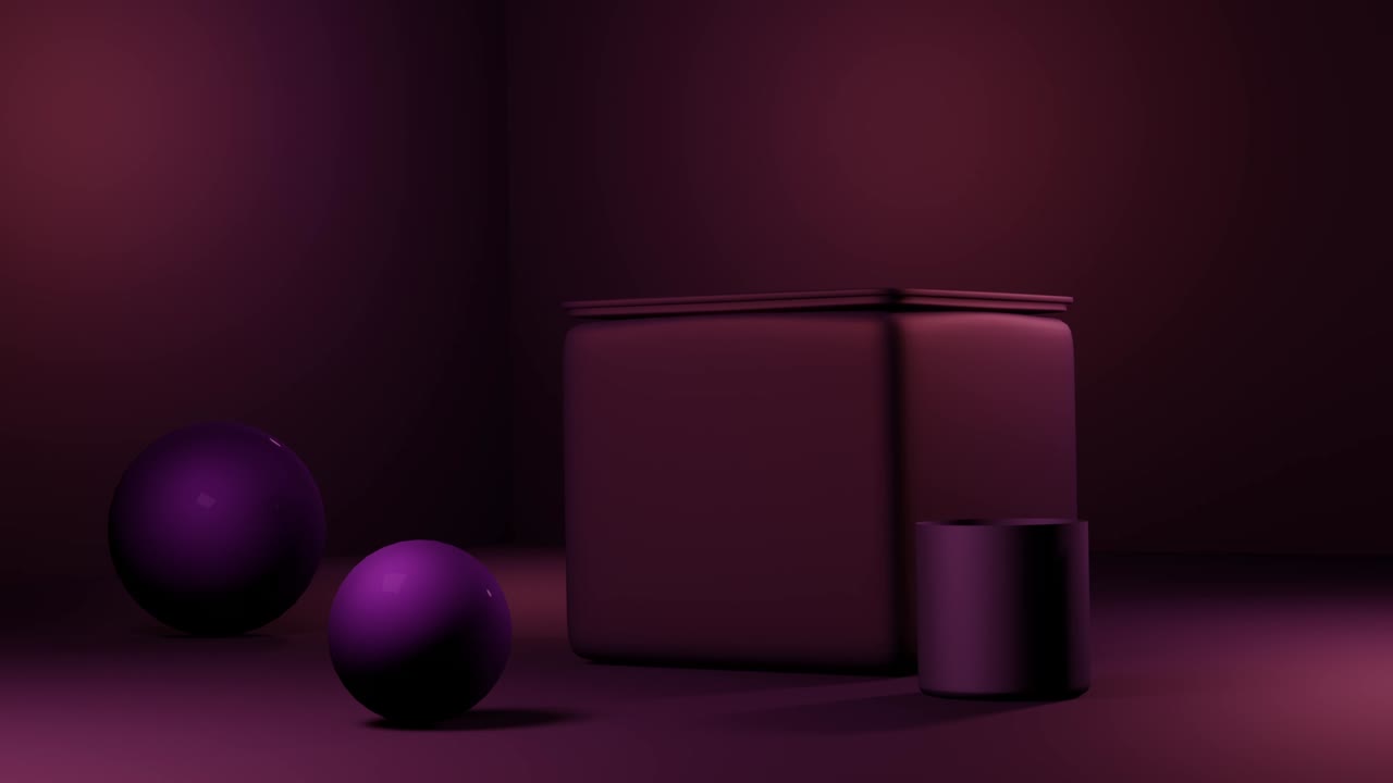 Looped 3D animation of geometric shapes. Bouncing ball. Red background.