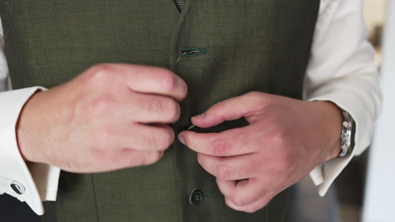 정식 행사 와 현대적 인 남성 의상 에 완벽 한, 유행 한 초록색 의상 을 선보이는 세련 된 남성