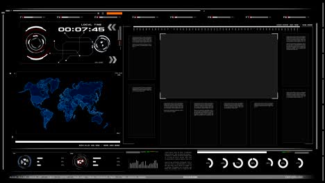 4k animation ui user interface with map data hud pi bar text box table and element on dark abstract background for futuristic technology concept