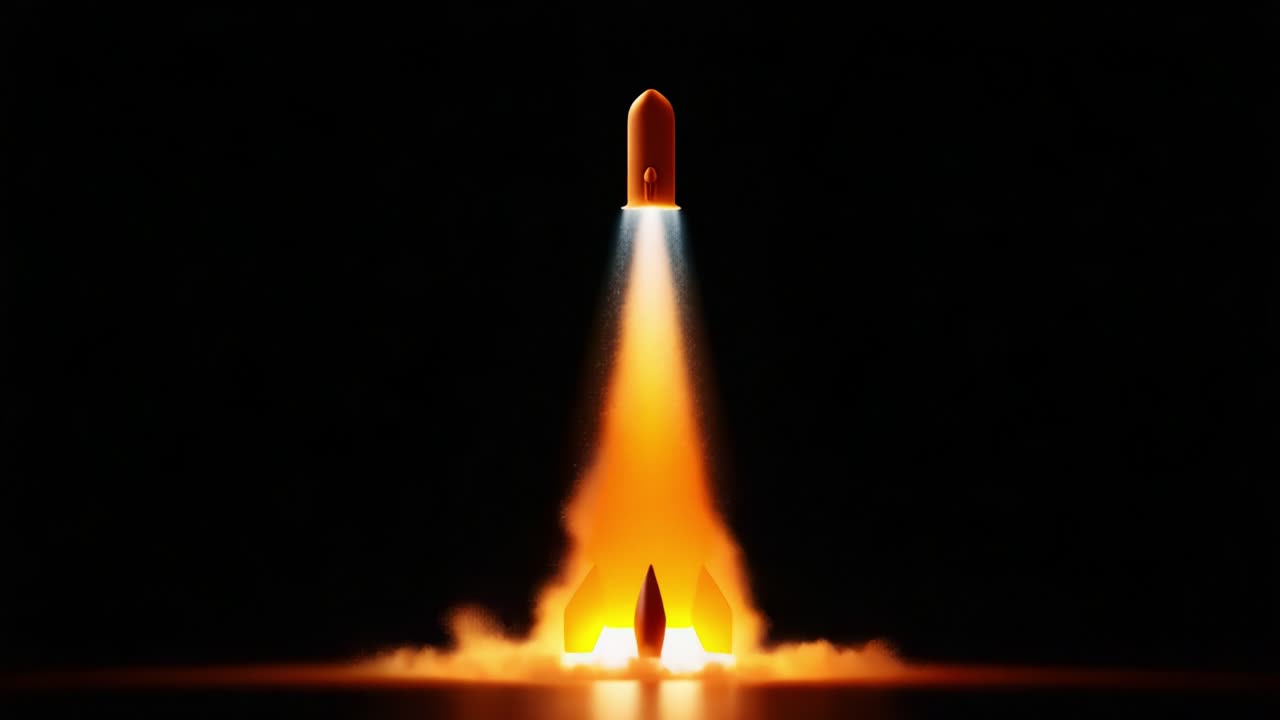 A Thrilling Launch Sequence: The Rocket Ignites Its Thrusters, Ascending into the Night Sky Amidst a Fiery Display of Exhaust and Power, Symbolizing Human Ingenuity and Exploration