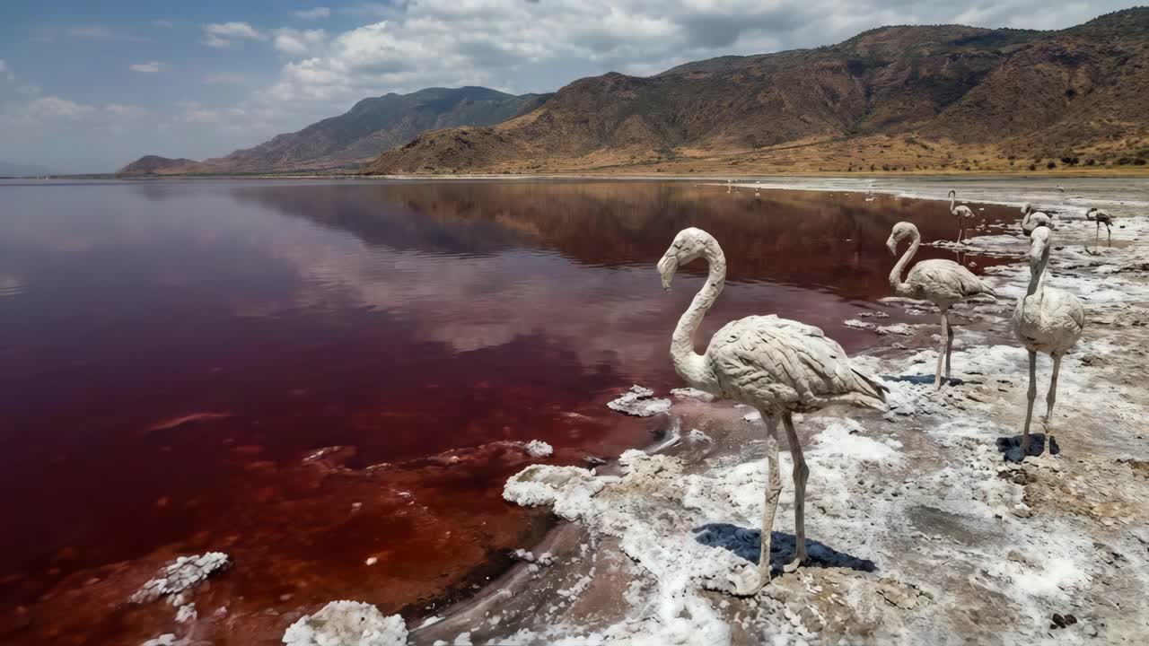 Fenicotteri in un paesaggio pittoresco