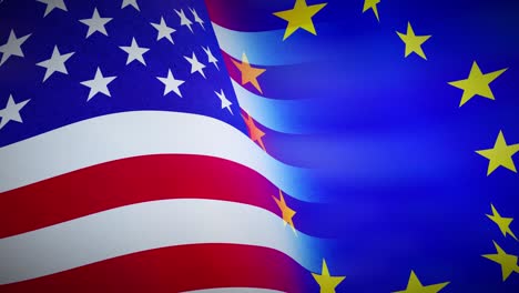 united states and european union flags on a flagpole show political relations.