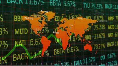 Animation-Der-Finanzdatenverarbeitung-über-Der-Weltkarte