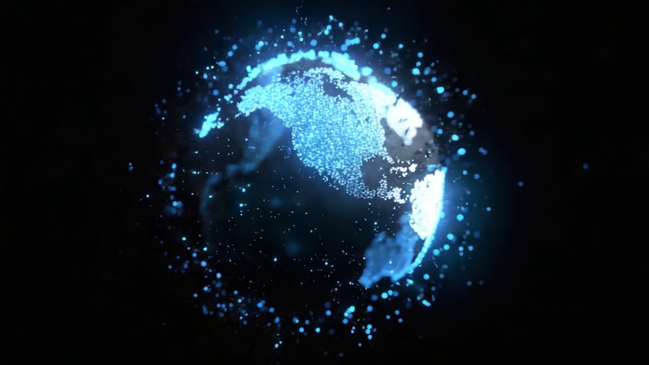 A Stunning Visualization of Our Planet: A Dynamic Representation of Earth Evolving with Brilliant Blue Particles and Light, Showcasing the Beauty of Nature in a Digital Space