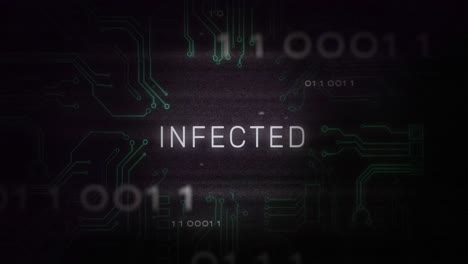 Animation-of-interference-over-infected-text,-data-processing-and-computer-circuit-board