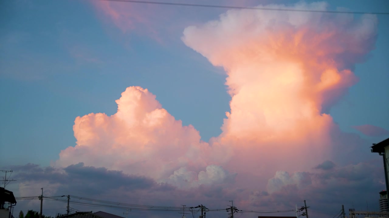 Summer Cumulus Clouds at Sunset in Japan, Peaceful Warm Background Shot