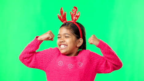 Child-portrait,-christmas-and-antlers-on-green
