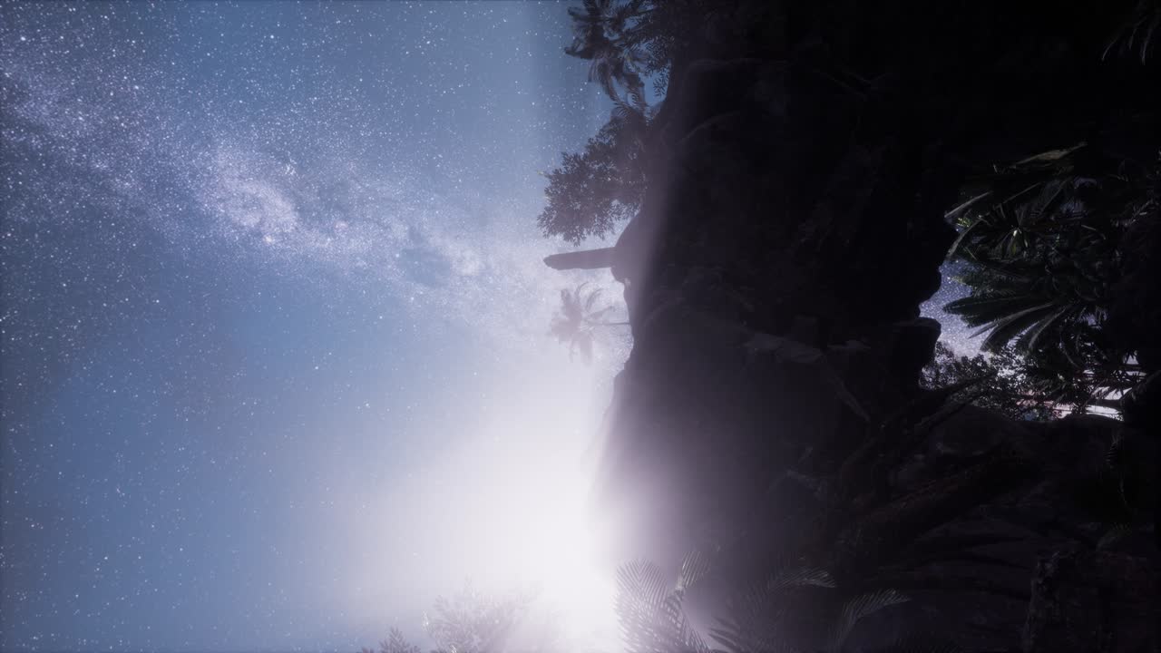 모래암 협곡 벽 위의 4k 천체 사진 별 흔적