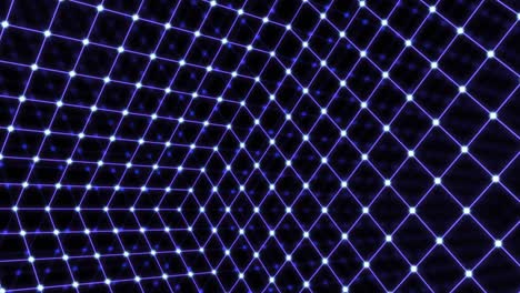 dentro de la onda sintética brillante retro marco de alambre giratorio cuadrícula de cubo de neón - 4k animación de fondo de movimiento de bucle sin costuras