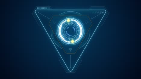 gráfico de movimento de triângulo azul 3d e rotação de círculo com interface de tecnologia de exibição de cabeça para cima ( hud ui ) e elementos futuristas fundo abstrato