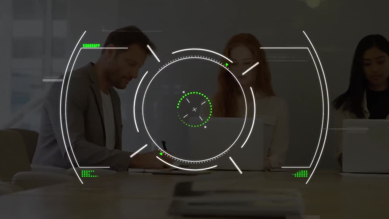 animación de escaneo de alcance sobre la gente de negocios en la oficina