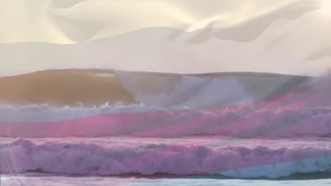 animation of flag of russia blowing over beach landscape