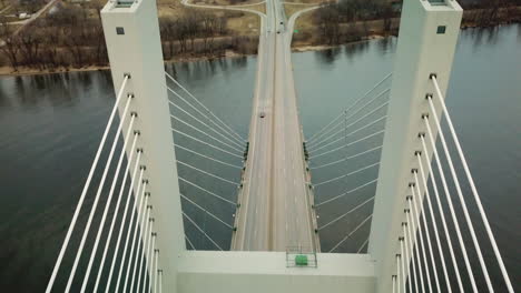 aerial of a suspension bridge crossing the mississippi river near burlington iowa suggests american infrastructure 7