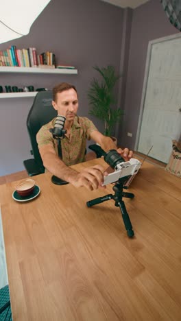 Person Setting Up Smartphone Camera for Vlog/Video Recording