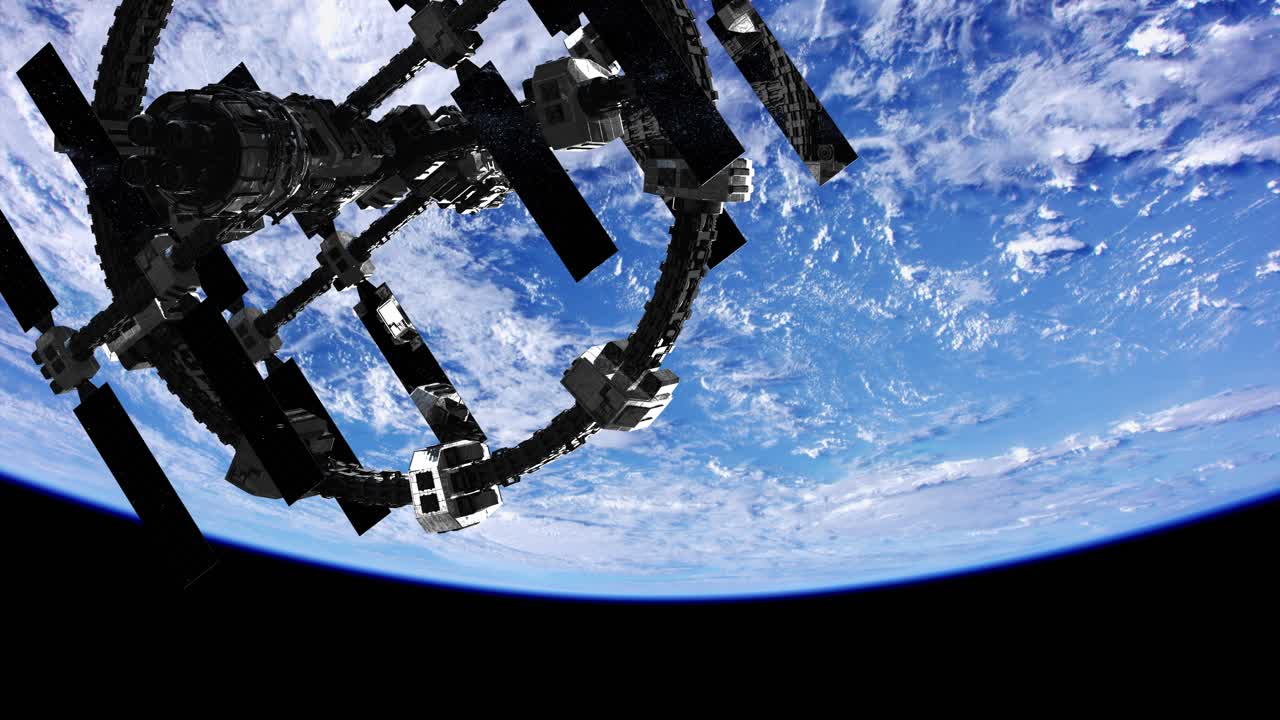 지구 위 에 있는 우주 공간 에 있는 국제 우주 정거장