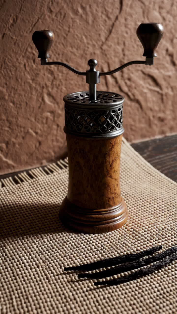 Vintage Spice Grinder with Vanilla Beans