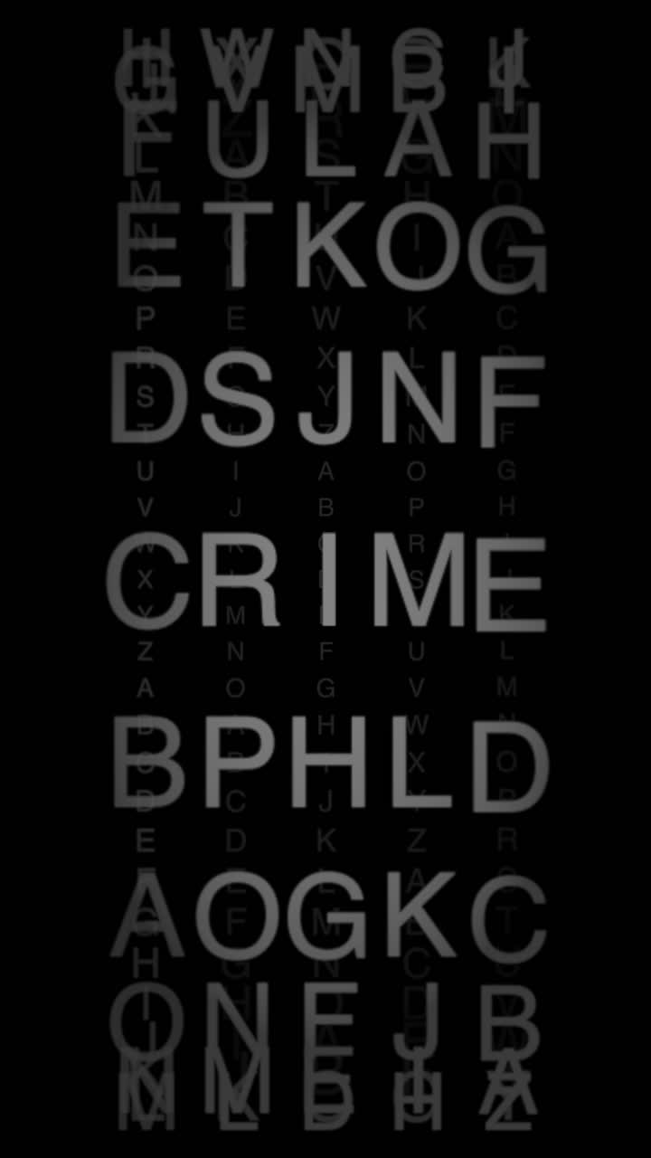 Revolving code letters reveal CRIME on screen suggesting illegal activity. Cybersecurity background ideal for hacking and investigation themes