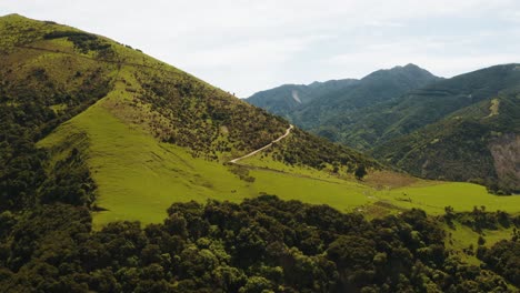 Imágenes-De-Drones-De-Colinas-Y-Bosques-Con-Caminos-Que-Suben-La-Colina