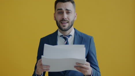 businessman with documents - different emotions