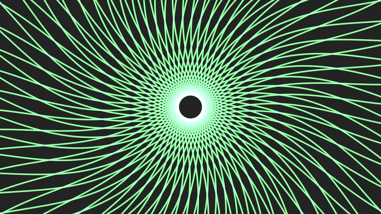 An abstract black and blue spiral design with converging blue lines and a circular blue opening in the center, creating a visually striking pattern with a sense of depth and movement