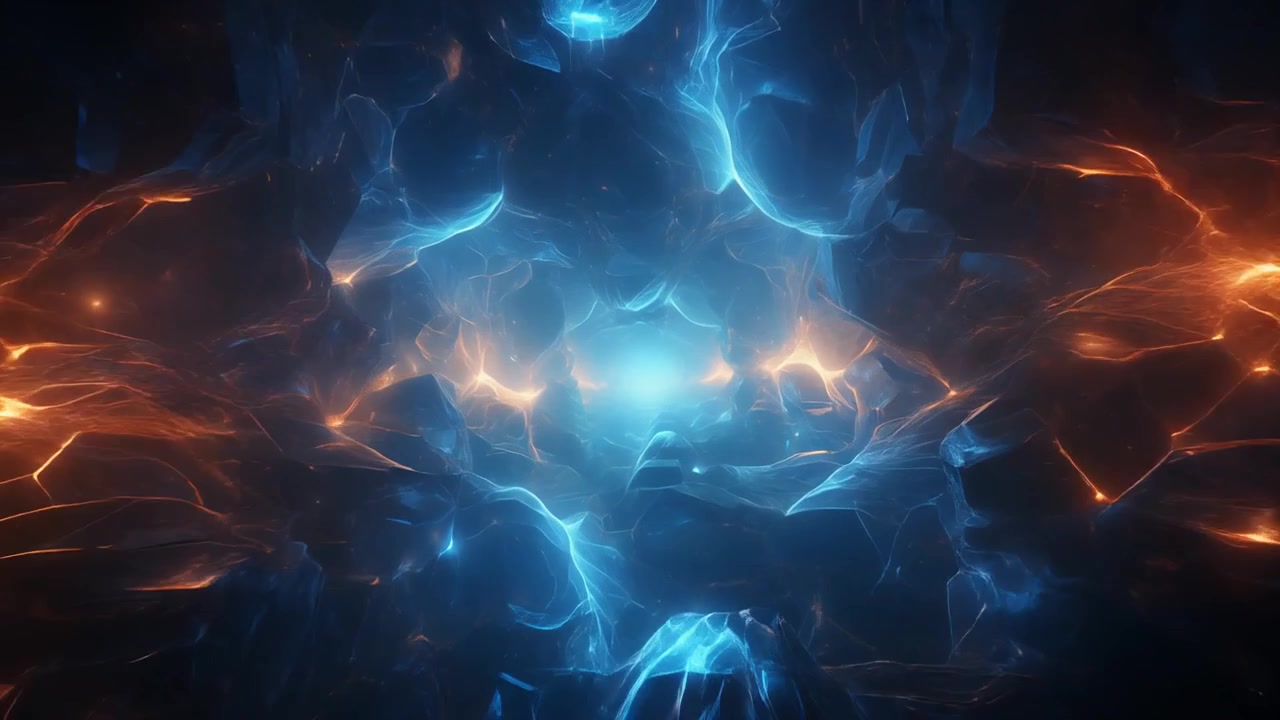Abstract Tunnel of Glowing Blue and Orange Energy Waves