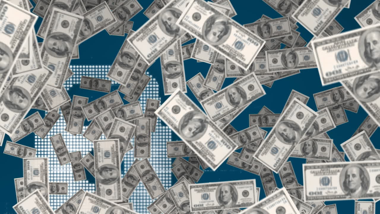 animación de dinero flotando sobre el candado