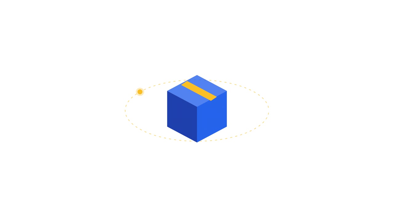 Animated Blue Box with Orbiting Yellow Dot
