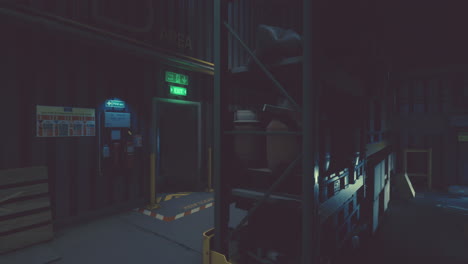 dark warehouse interior at night