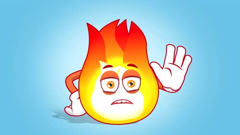 cartoon fire flame stop hand gesture with face animation alpha matte