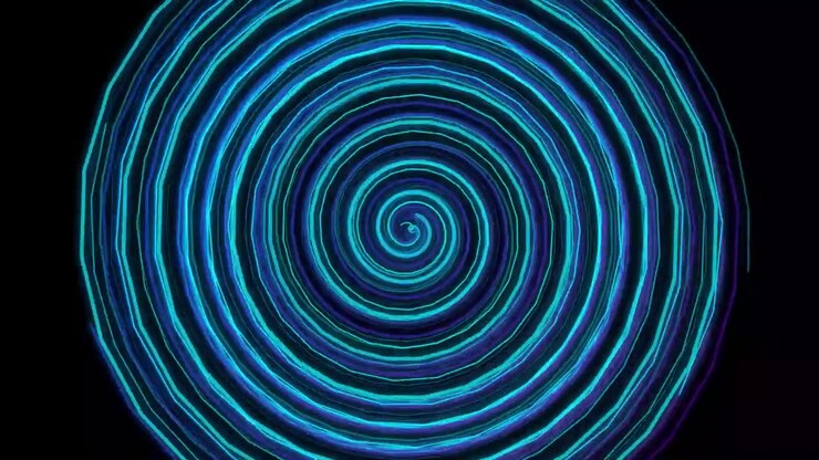 Espiral de Neon Azul Abstrata Girando em Fundo Preto