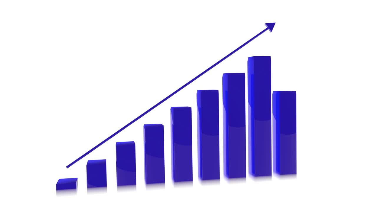 animación de gráfico de barras de negocios en crecimiento tridimensional en 4k, color azul