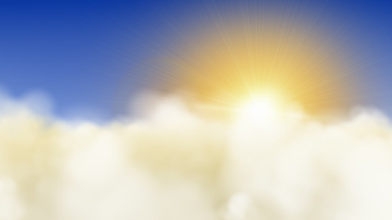 Sunlight Over White Clouds in a Clear Blue Sky